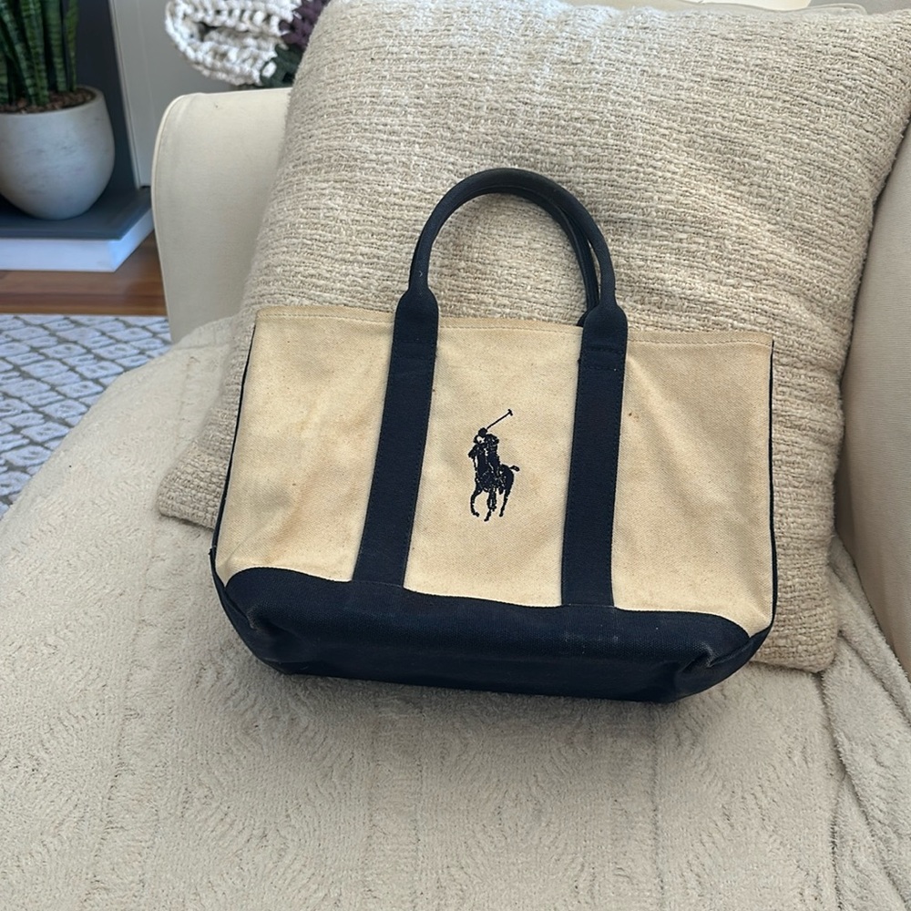 Ralph Lauren mini tote navy and cream used
